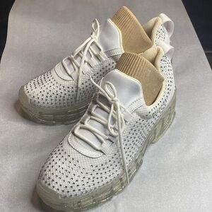Stylish White and Tan Women's Sneakers